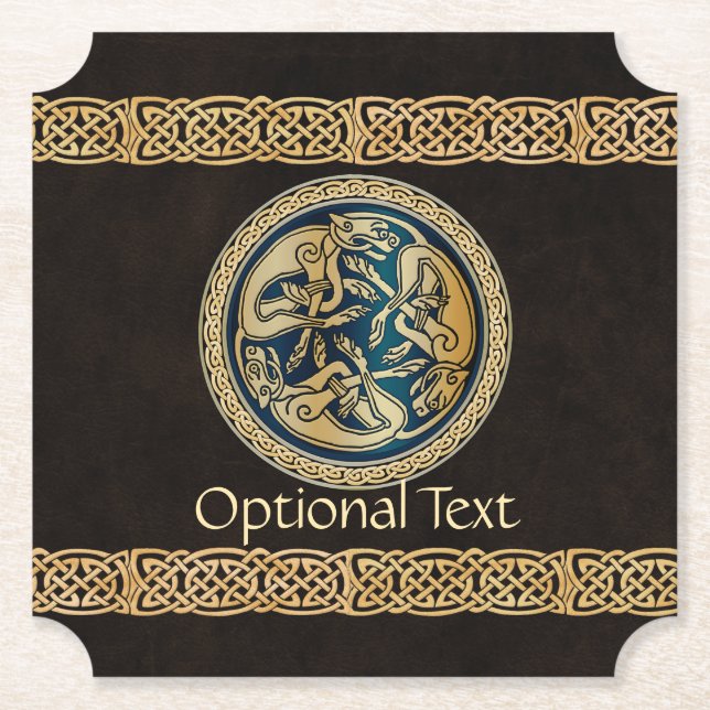 Celtic Wolf Knotwork Triad Paper Coaster (Front)
