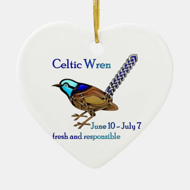 Celtic Wren Ceramic Tree Decoration (Front)