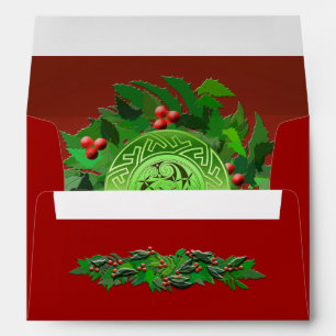 Celtic Yule Spiral with Holly Envelopes