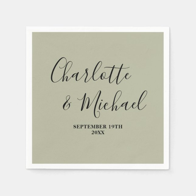 Cement Grey Script Minimalist Wedding Napkin (Front)