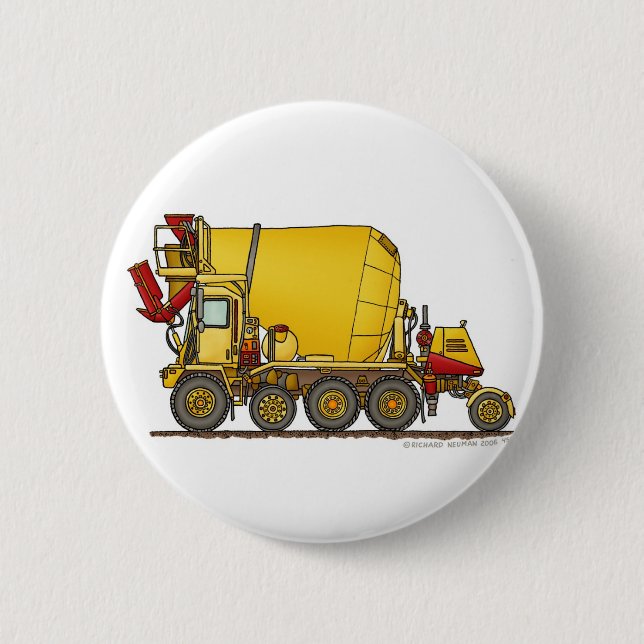 Cement Mixer Front Discharge Truck Construction Pi 6 Cm Round Badge (Front)