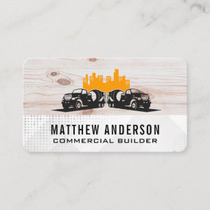 Cement Trucks   Wood Metal   Construction Builders Business Card