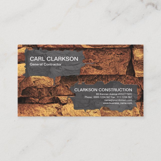 Cement Works On Boulders Building Contractor Business Card (Front)