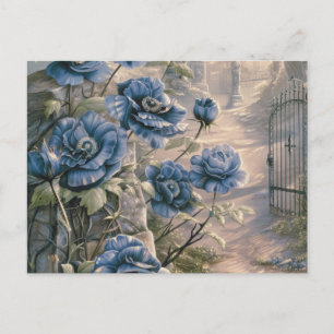 Cemetery Graveyard Blue Floral Beautiful Halloween Holiday Postcard