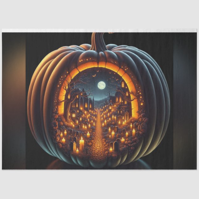 Cemetery Pumpkin Halloween Decoupage Paper  (Front)