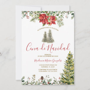Cena De Navidad Poinsettia Christmas Dinner Party Invitation