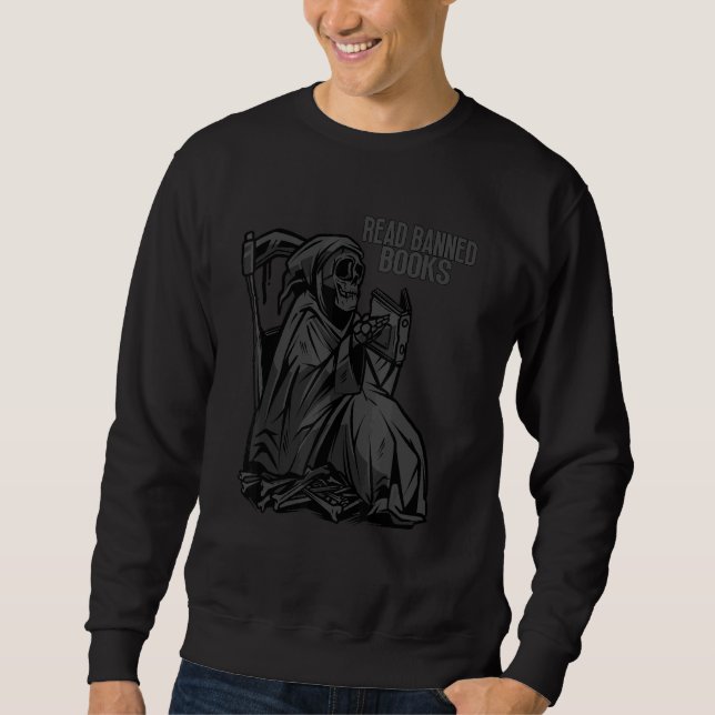 Censorship Grim Reaper Book Reading Nerd Read Bann Sweatshirt (Front)