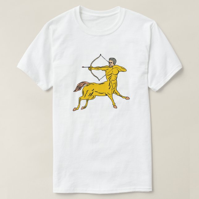 Centaur Aims Bow Arrow Mythical Creature Figure T-Shirt (Design Front)