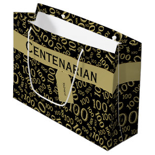 Centenarian 100th Birthday Black/Gold Pattern Large Gift Bag