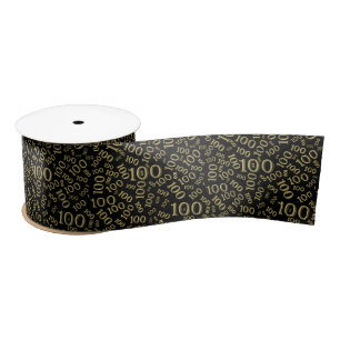 Centenarian 100th Birthday Modern Number Pattern Satin Ribbon