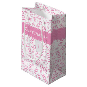Centenarian 100th Pink Random Number Pattern Small Gift Bag