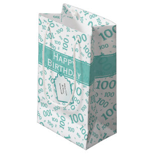 Centenarian 100th Teal Random Number Pattern Small Gift Bag