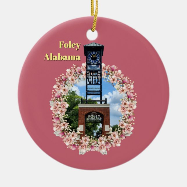 Centennial Plaza Clock, Foley Alabama Pink Shade Ceramic Tree Decoration (Front)