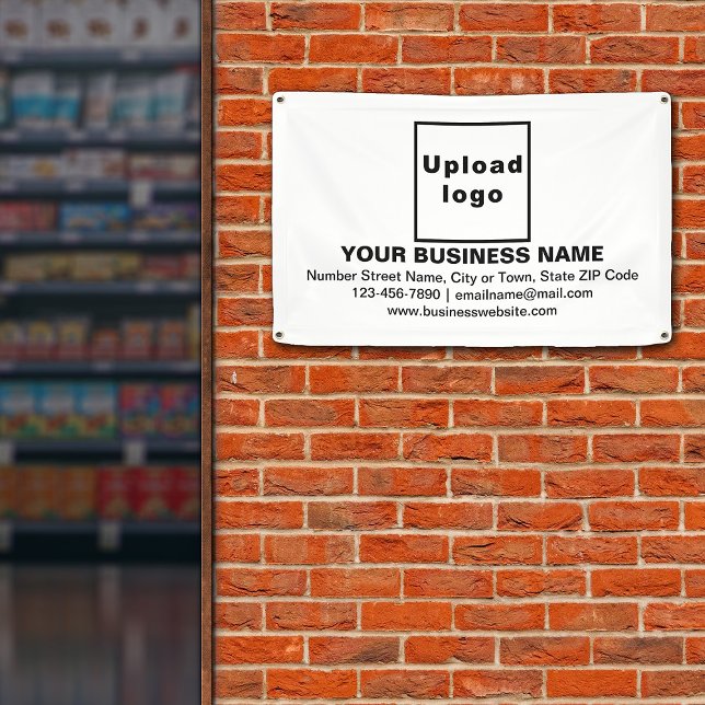 Center Aligned Business Brand on White Rectangle Banner (White banner with your business brand in center aligned style)