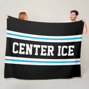 CENTER ICE Azure Blue Black White Racing Stripes Fleece Blanket