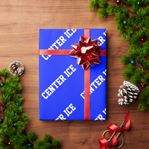 CENTER ICE Bold Athletic White Text On Bright Blue Wrapping Paper