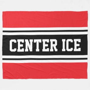 CENTER ICE Bright Red Black White Hockey Stripes Fleece Blanket