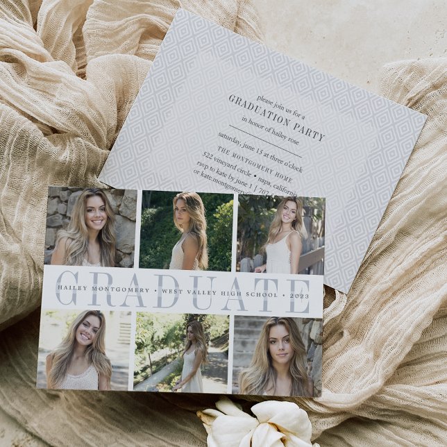 Center Stripe | Six Photo Graduation Party Invite (Creator Uploaded)