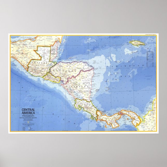 " Central America: 1973 Detailed MAP ... Poster (Front)