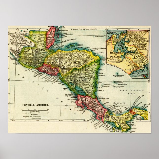 Central AmericaPanoramic MapCentral America Poster (Front)