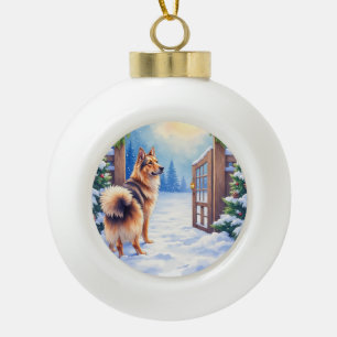 Central Asian Shepherd Snowy Gate Christmas Art Ceramic Ball Christmas Ornament