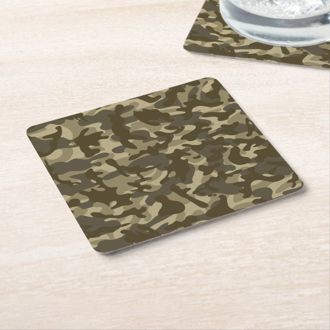 Central Camouflage Square Paper Coaster (Angled)