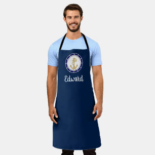 Central Golden Anchor Navy Blue Apron