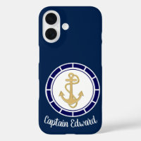 Central Golden Anchor Navy Blue Nautical