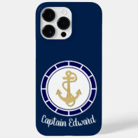 Central Golden Anchor Navy Blue Nautical
