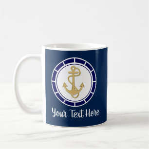 Central Golden Anchor Navy Blue Nautical Coffee Mug