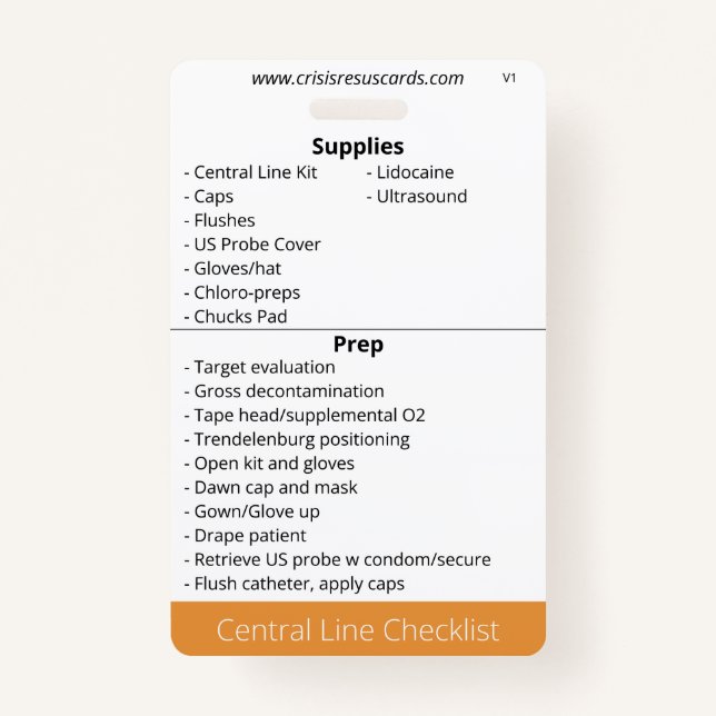 Central Line Checklist ID Badge (Front)