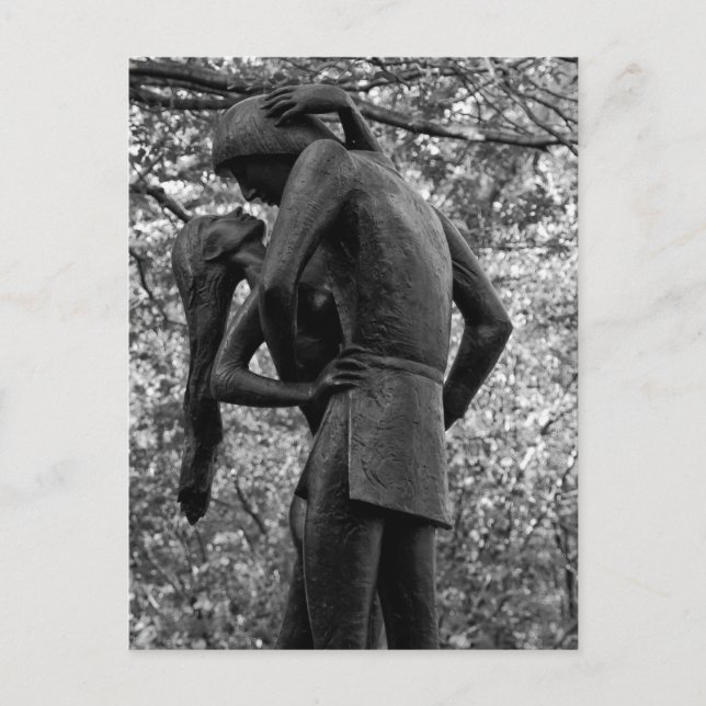 Central Park Autumn: Romeo & Juliet Statue 01 B&W Postcard (Front)