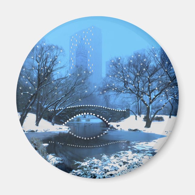 Central Park Bridge at Twilight in the Snow Magnet (Front)
