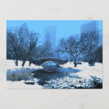 Central Park Bridge in Twilight Snow Invitation