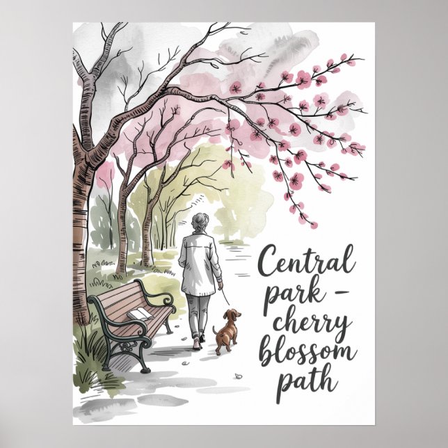 Central Park cherry blossom walkway Poster (Front)