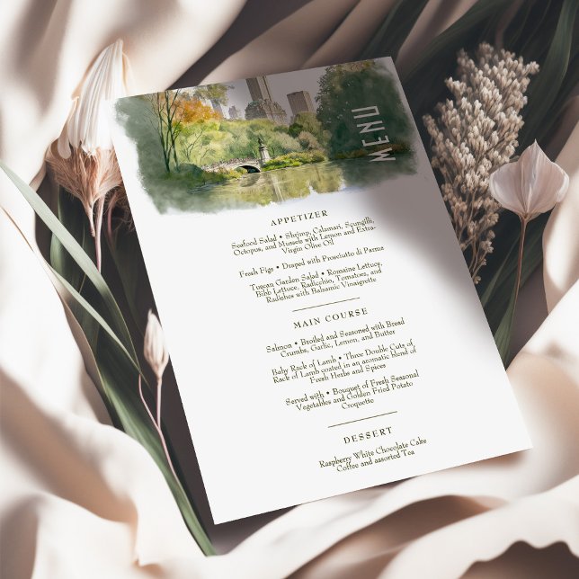 Central Park Elegance Watercolor Wedding Menu Card (Creator Uploaded)