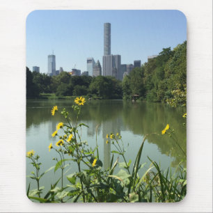 Central Park Lake New York City NYC Skyline Flower Mouse Pad