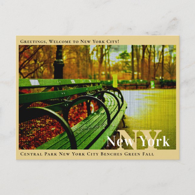 Central Park New York City Benches Green Fall Postcard (Front)