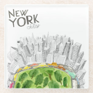 Central Park & New York City Collage Glass Coaster
