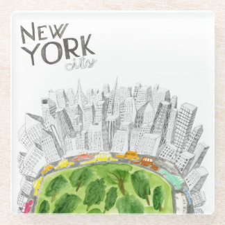 Central Park & New York City Collage Glass Coaster