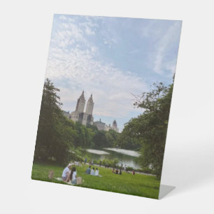 Central Park New York City Skyline & Lake Scenic Pedestal Sign
