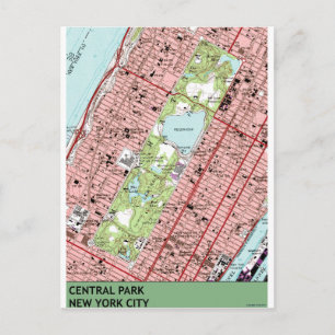 Central Park New York City Vintage Map Postcard