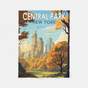 Central Park New York Travel Art Vintage Fleece Blanket