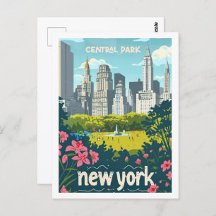Central Park New York USA Vintage Travel Place Postcard