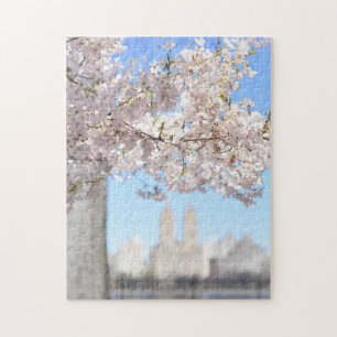 Central Park Reservoir Spring Cherry Blossoms NYC Jigsaw Puzzle