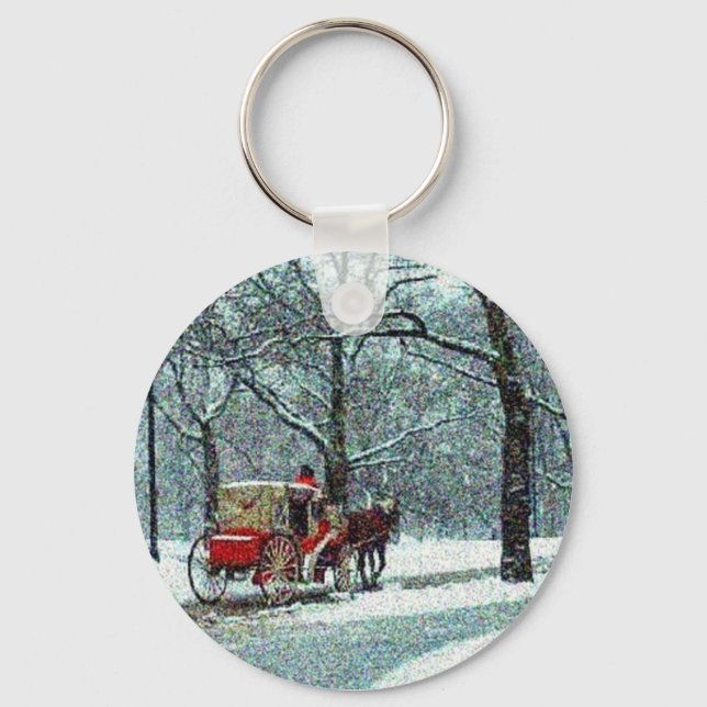 Central Park Snowy Carriage Key Ring (Front)