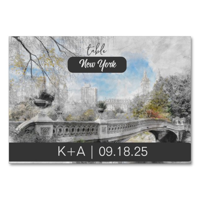 Central Park Watercolor Table Number – New York  (Front)