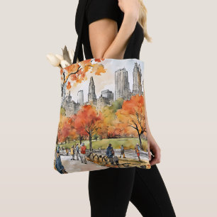 Central Park, watercolors, AI-generated, Tote Bag