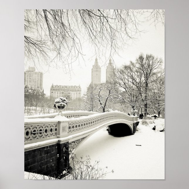 Central Park Winter - Snow on Bow Bridge Poster (Front)