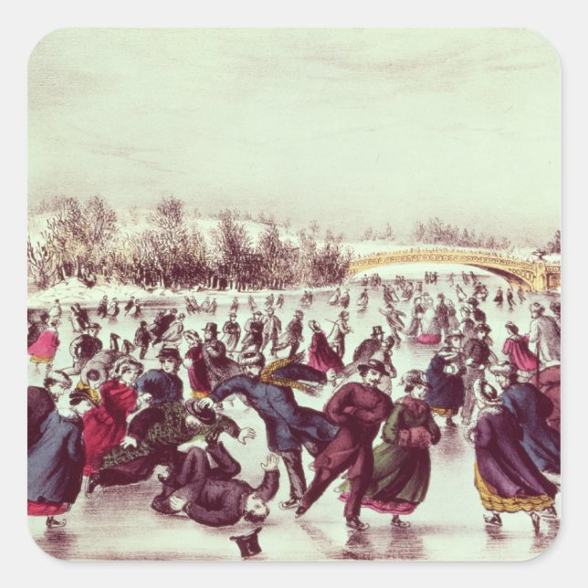 Central Park, Winter: The Skating Carnival Square Sticker (Front)